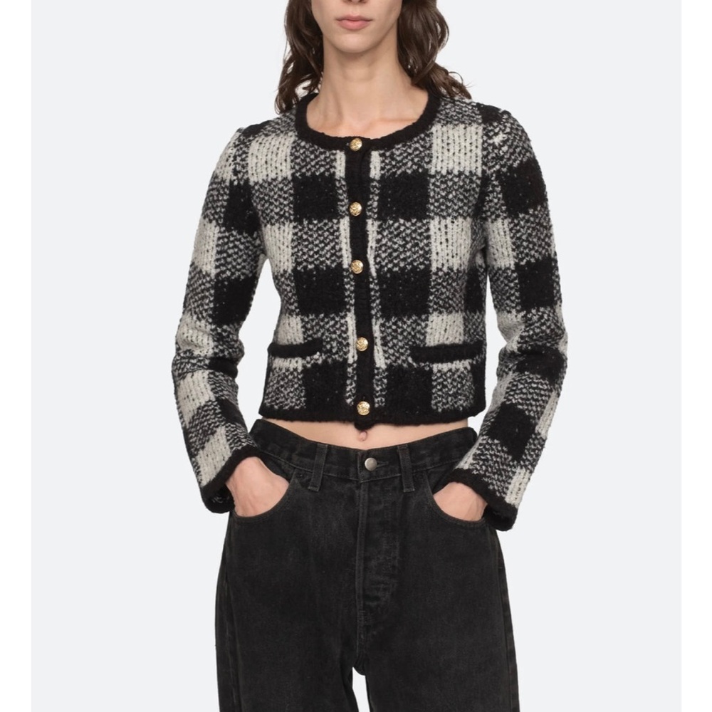 Sea New York Chiyo Check Cropped Cardigan, Medium - Picture 3 of 11